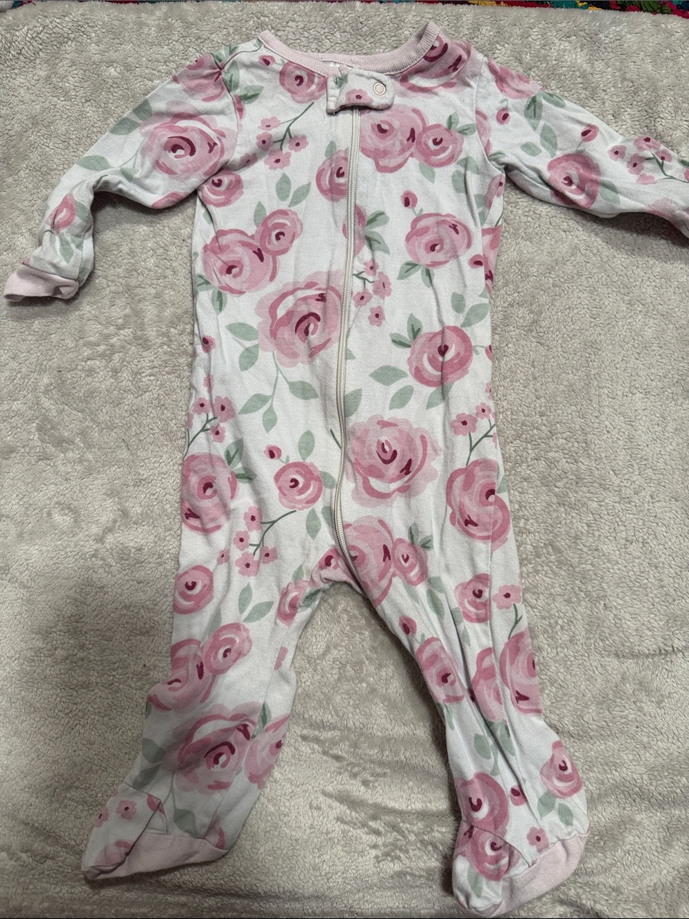 Gerber Pink and Green Floral Footed One-Piece